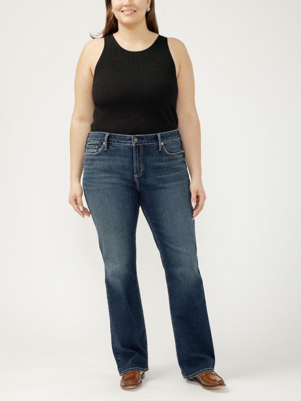 SILVER JEANS Elyse Mid Rise Slim Bootcut Stretch Jeans $88 Plus Size 14W / 33